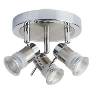 Aries LED IP44 3 Lights Spotlight In Chrome And Satin Silver - UK