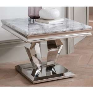Arleen Marble Lamp Table With Stainless Steel Base In Grey - UK