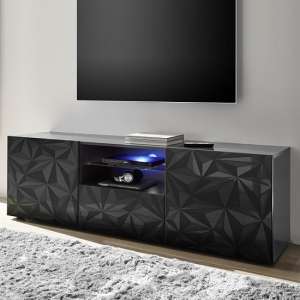 Arlon TV Stand Wide In Grey High Gloss With 2 Doors And LED - UK