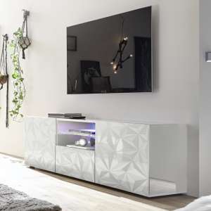 Arlon TV Stand Wide In White High Gloss With 2 Doors And LED - UK