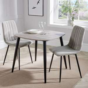 Arta Square Grey Oak Dining Table 2 Light Grey Straight Chairs - UK