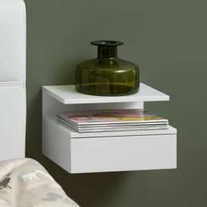Ashanti Wall Hung Wooden Bedside Cabinet In White - UK