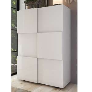 Aleta High Gloss Shoe Storage Cabinet With 2 Doors In White - UK