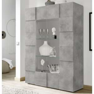 Aleta Wooden Display Cabinet In Concrete With 2 Doors - UK