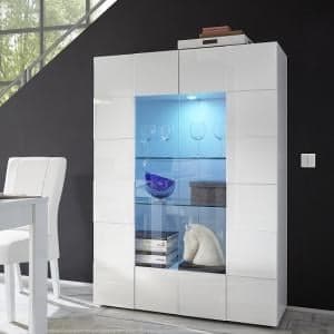 Aleta Modern Display Cabinet In White High Gloss With LED - UK