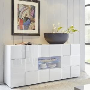 Aleta Modern Sideboard In White High Gloss With LED - UK