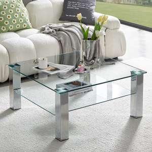 Aston Square Clear Glass Coffee Table With Chrome Legs - UK