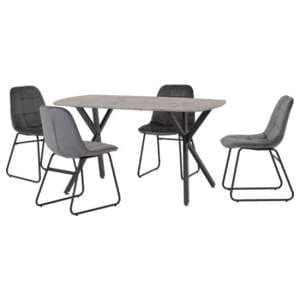 Alsip Concrete Effect Dining Table With 4 Lyster Grey Chairs - UK
