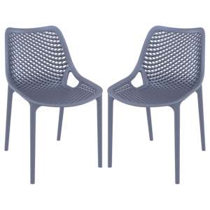 Aultas Outdoor Dark Grey Stacking Dining Chairs In Pair - UK
