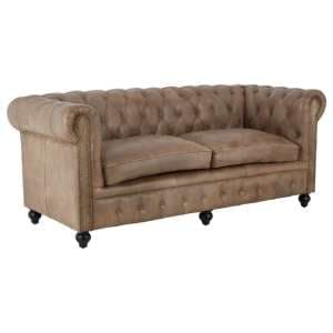 Australis Upholstered Leather 3 Seater Sofa In Light Brown - UK
