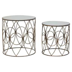 Avanto Round Glass Set of 2 Side Tables With Copper Circle Frame - UK