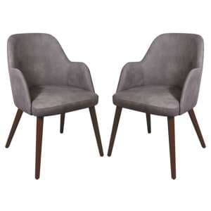 Avelay Vintage Steel Grey Faux Leather Armchairs In Pair - UK