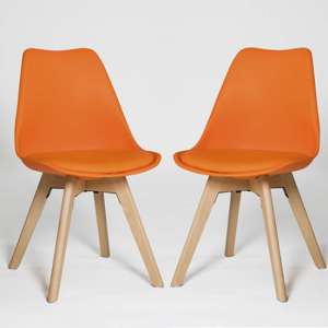 Regis Set Of 4 Dining Chairs In Orange With Wooden Legs - UK