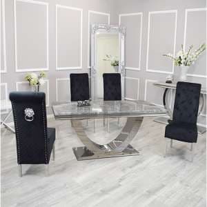 Avon Light Grey Marble Dining Table With 4 Elmira Black Chairs - UK