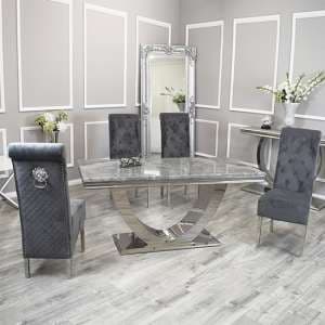 Avon Light Grey Marble Dining Table 4 Elmira Dark Grey Chairs - UK