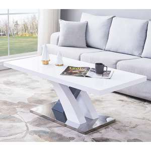 Axara Rectangular High Gloss Coffee Table In White And Grey - UK