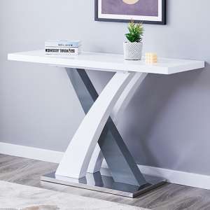 Axara Rectangular High Gloss Console Table In White And Grey - UK