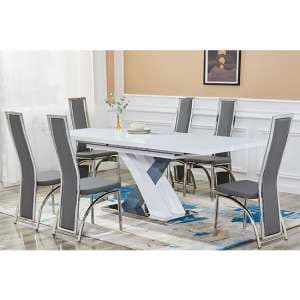 Axara Large Extending Grey Dining Table 6 Chicago Grey Chairs - UK