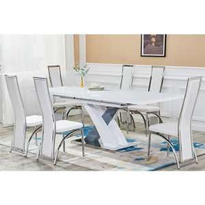 Axara Large Extending Grey Dining Table 6 Chicago White Chairs - UK