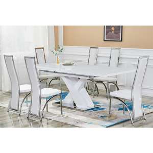 Axara Large Extending White Dining Table 6 Chicago White Chairs - UK
