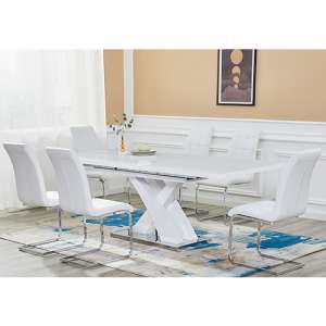 Axara Large Extending White Dining Table 6 Paris White Chairs - UK