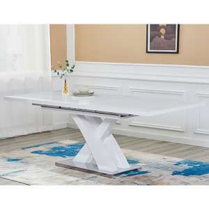 Axara Large Extending High Gloss Dining Table In White - UK