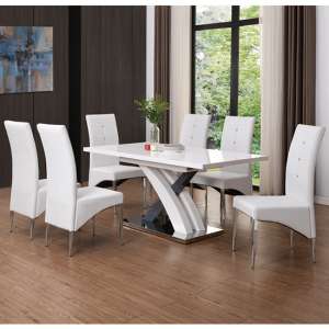 Axara Large Extending Grey Dining Table 8 Vesta White Chairs - UK