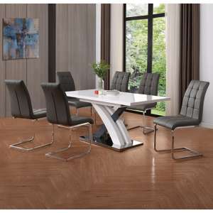 Axara Large Extending Grey Dining Table 6 Paris Grey Chairs - UK