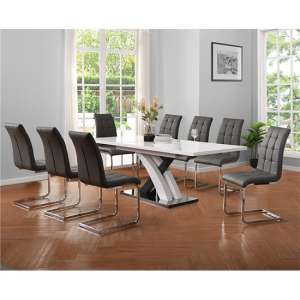 Axara Large Extending Grey Dining Table 8 Paris Grey Chairs - UK