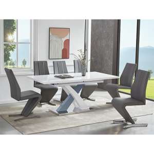 Axara Extending White Grey Gloss Dining Table 6 Gia Grey Chairs - UK