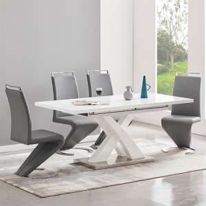 Axara Small Extending White Dining Table 4 Summer Grey Chairs - UK