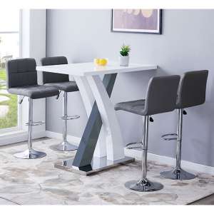 Axara High Gloss Bar Table In White Grey 4 Coco Grey Stools - UK