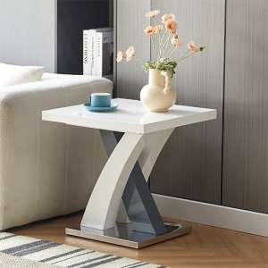 Axara High Gloss Lamp Table Square In White And Grey - UK