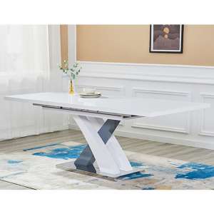 Axara Large Extending Gloss Dining Table In White And Grey - UK