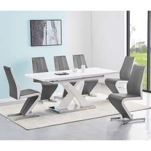 Axara Small Extending White Dining Table 6 Gia Grey Chairs - UK