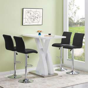 Axara White High Gloss Bar Table With 4 Ripple Black Stools - UK