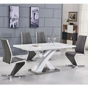 Axara Small Extending White Dining Table 4 Gia Grey Chairs - UK