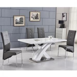 Axara Small Extending White Dining Table 4 Vesta Grey Chairs - UK