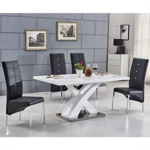 Axara Small Extending White Dining Table 6 Vesta Black Chairs - UK