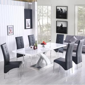 Axara Large Extending Grey Dining Table 6 Vesta Black Chairs - UK
