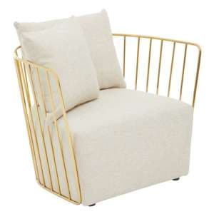 Azaltro Fabric Lounge Chair With Gold Steel Frame In Natural - UK