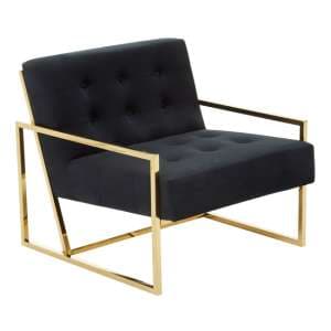 Azaltro Velvet Lounge Chair With Gold Steel Frame In Black - UK