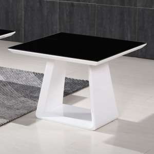 Azurro Glass Lamp Table In Black And High Gloss White - UK