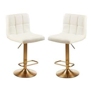 Baino White Faux Leather Bar Chairs With Gold Base In A Pair - UK