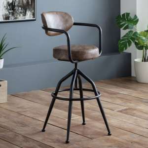 Bachue Faux Leather Leather Bar Stool In Brown - UK