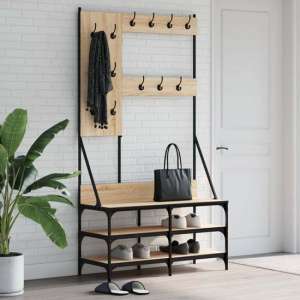Barrie Wooden Clothes Rack With Shoe Storage In Sonoma Oak - UK