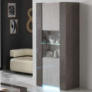 Basix Display Cabinet In Dark And White Marble Effect Gloss LED - UK