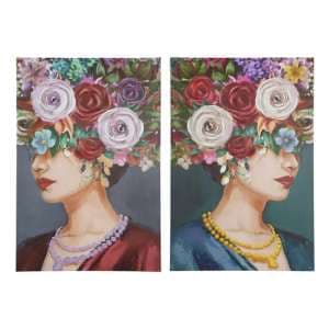 Beaty With Hat Picture Set Of 2 Canvas Wall Art In Multicolor - UK