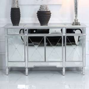 Belle Mirrored Sideboard With 4 Doors 3 Drawers In Silver - UK