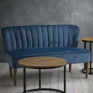 Belle Velvet 2 Seater Sofa With Wooden Legs In Midnight Blue - UK